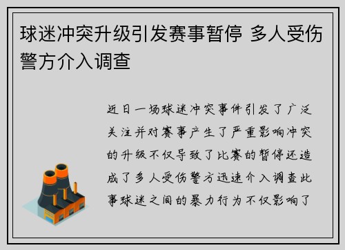 球迷冲突升级引发赛事暂停 多人受伤警方介入调查